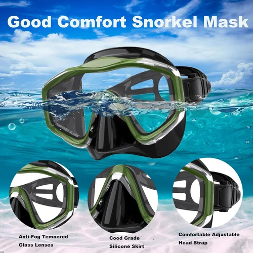 Vista 5 de Máscara de snorkel para adultos, juego de esnórquel seco, equipo de esnórquel para adultos, máscara panorámica de natación de vista amplia