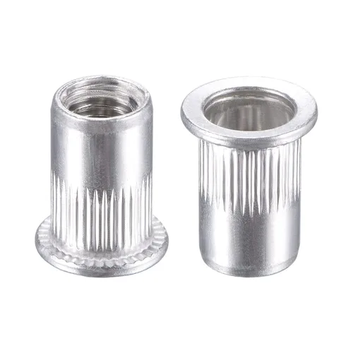 Vista 9 de uxcell Tuercas de remache M3 aleación de aluminio moleteado cabeza plana roscada tuerca de inserción plateada 50pcs