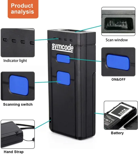 Vista 3 de Symcode Escáner de código de barras Bluetooth, 3 en 1 Bluetooth y USB con cable y escáner de código de barras inalámbrico de 2.4 G, escaneo