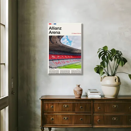 Vista 7 de Arte de pared de estadio Póster del Bayern Múnich Retro Impresiones en lienzo para hogar, oficina, sala de estar, decoración de pared de fútbol 12 x