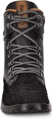 Vista 3 de Cuadra Bota minera para hombre en piel auténtica pirarucu y piel bovina con cordones y cremallera
