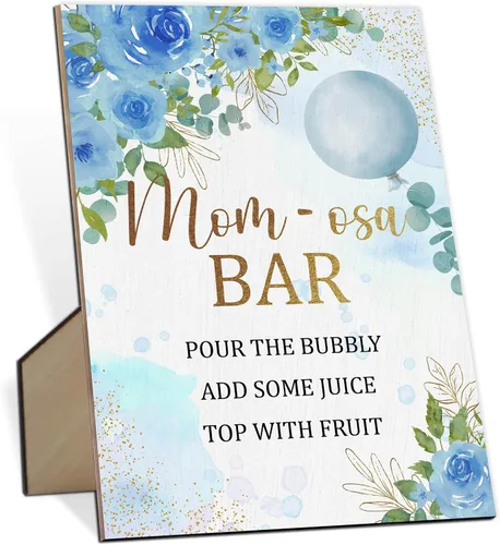 Vista 10 de Mom-osa Bar Baby Shower Letrero bohemio floral de género neutro con soporte, letrero de juego de madera para baby shower, cumpleaños, decoración