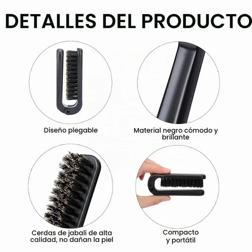 Vista 4 de 2 piezas de cepillo plegable de viaje con cerdas de jabalí, bolsillo plegable, rango antiestático, mini herramienta de peinado para barba y cabello