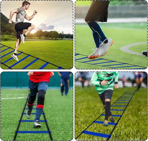 Vista 5 de YEXEXINM Escalera de agilidad profesional de entrenamiento de velocidad, escalera de agilidad de 20 pies, 12 conos de fútbol, 4 obstáculos