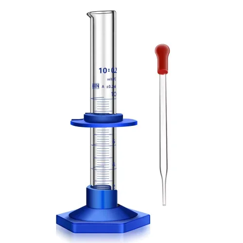Vista 16 de Cilindro graduado de vidrio grueso para medir líquidos, cilindros de laboratorio con base de plástico antideslizante y protectores de parachoques