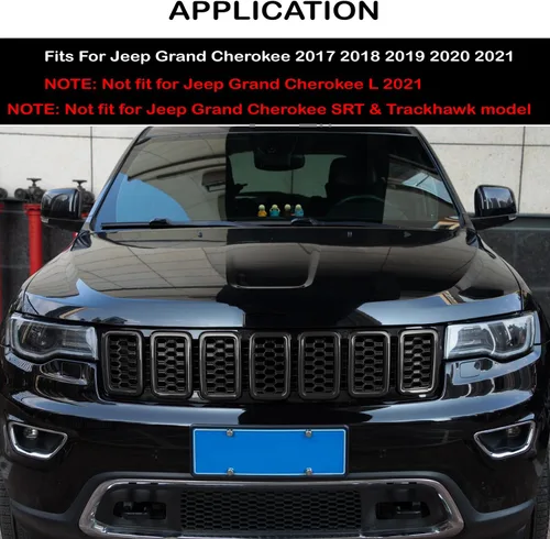 Vista 3 de Insertos de parrilla para Jeep Grand Cherokee 2017 2018 2019 2020 2021 parrilla de panal de abeja accesorios exteriores Kit de superposición