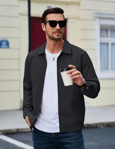Vista 6 de MAGCOMSEN Chaquetas Ligeras para Hombre con Cremallera Completa Abrigo Ligero Chaqueta de Cuello Extendido Chaqueta Cortavientos Casual