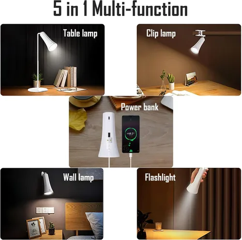 Vista 3 de Lámpara LED recargable de 5 modos con junta giratoria magnética, control táctil, brillo ajustable, color, ángulo de 360°, puede convertirse
