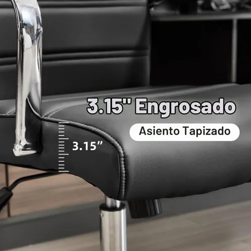 Vista 2 de Silla de escritorio de oficina de cuero, sillas de sala de conferencias con ruedas, sillas de oficina ejecutivas modernas de altura ajustable, silla