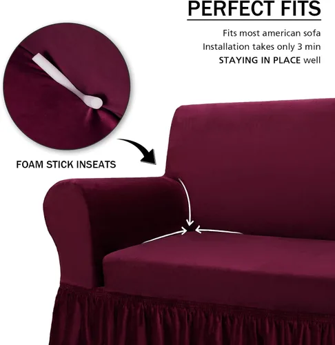 Vista 8 de NICEEC Funda para sofá biplaza, súper suave, 1 pieza, color rojo vino, elástica, universal, de elastano, para sala de estar, fácil ajuste, lavable