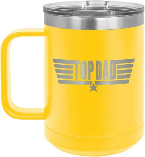 Vista 10 de TOP DAD Taza de café negra de 15 oz con tapa deslizante Taza de café de viaje aislada Ideas de regalos del día del padre de hijo o hija