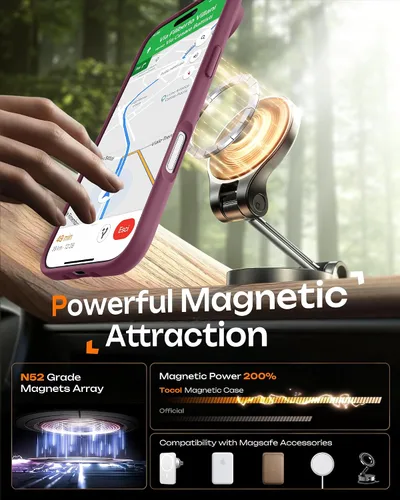Vista 900 de TOCOL Funda para iPhone 11, compatible con Magsafe, protección completa de cámara, imanes integrados, protección contra caídas, funda translúcida
