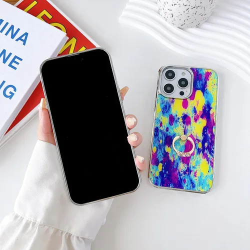 Vista 7 de Funda para iPhone 14 Pro Max híbrida de poliuretano termoplástico plateado con parte trasera dura, patrón floral, funda protectora para teléfono