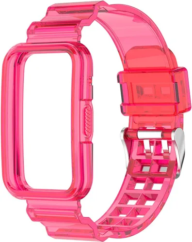 Vista 4 de Compatible con Huawei Watch Fit Band con funda, correa protectora de gelatina transparente para reloj Huawei, compatible con reloj inteligente Rosa