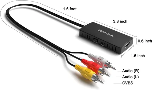 Vista 6 de Dingsun Convertidor HDMI a RCA, AV HDMI a adaptador de TV antiguo compatible con Apple, Xiaomi Mi, Android TV Box, Roku, Fire Stick, DVD