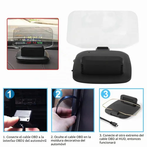 Vista 6 de HUD para coche, pantalla frontal, indicador OBD2, C1 OBD2 y GPS LED OBD coche HUD pantalla frontal velocímetro proyector sistema herramienta