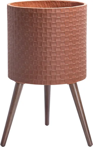 Vista 9 de D'vine Dev Maceta Elegante con Patrón de Azulejos Geométricos Modernos de 12 Pulgadas con Soporte, Portamacetas Decorativo para Interiores