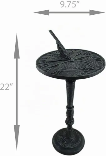 Vista 4 de Reloj de sol de hierro fundido con acabado verdigris y diseño de libélula con pedestal
