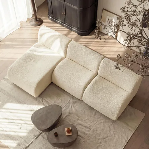 Vista 25 de Sofá individual modular curvado, sofá sherpa de espuma de 33 pulgadas, cómodos sofás de peluche para espacios pequeños, sofás modulares modernos