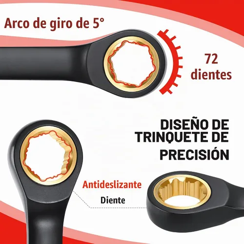 Vista 5 de WORKPRO - Juego de llaves de trinquete extralargas, 9 piezas, antideslizantes, doble extremo de caja, SAE 5/16-3/4 pulgadas, 72 dientes, llaves