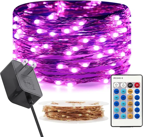 Vista 13 de RUICHEN Cadena de luces LED de alambre de cobre regulable de 33 pies, 100 luces LED enchufables con control remoto, blanco cálido