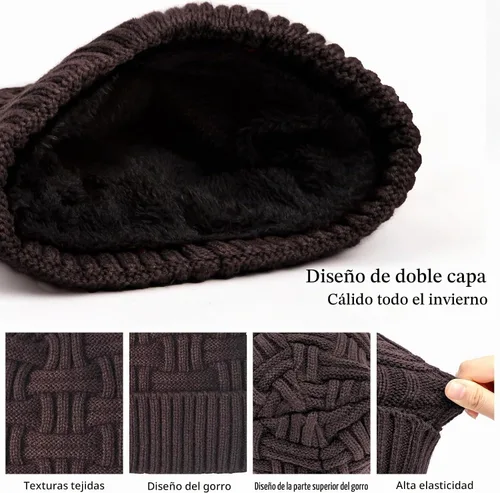 Vista 3 de Loritta Gorro de invierno cálido de punto grueso y holgado para hombre Cozy Thermal, Knit Fleece Lining, Soft Stretchy, For Cold Weather, Outdoor
