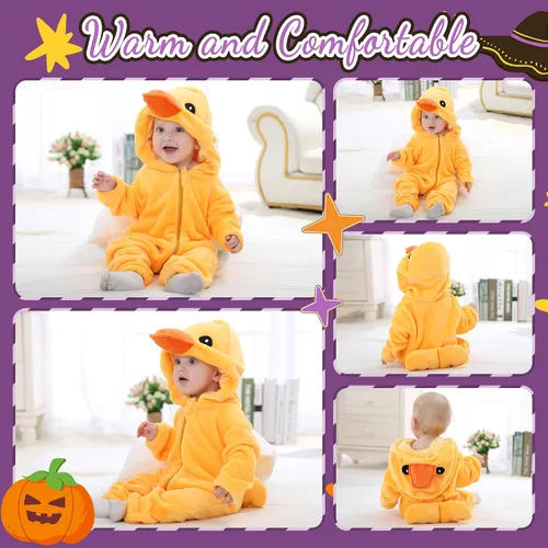 Vista 5 de Disfraz unisex de animal para bebé, con capucha, mameluco para cosplay Amarillo pato