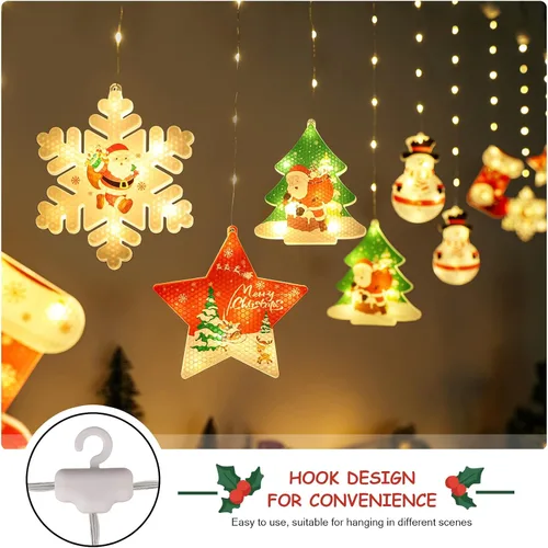 Vista 4 de BLOOMWIN Luces de ventana para decoración de Navidad, luces LED de ventana de Navidad, novedosas luces colgantes 3D de cortina de Navidad