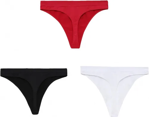 Vista 19 de Tangas francesas de cintura alta bragas de alta elasticidad sin costuras tangas Paquete de 3 Rojo