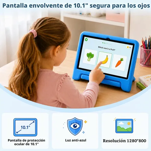 Vista 3 de WXUNJA Tablet Android 15 Kids 2025, tabletas actualizadas de 10.1 pulgadas con procesador Octa-Core, batería de 6000 mAh, espacio para niños