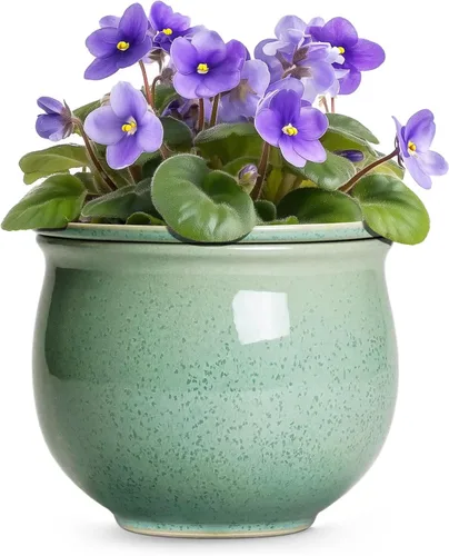 Vista 13 de Macetas de riego automático de 6 pulgadas para plantas de interior, macetas de cerámica violeta africana con maceta interior absorbente, maceta