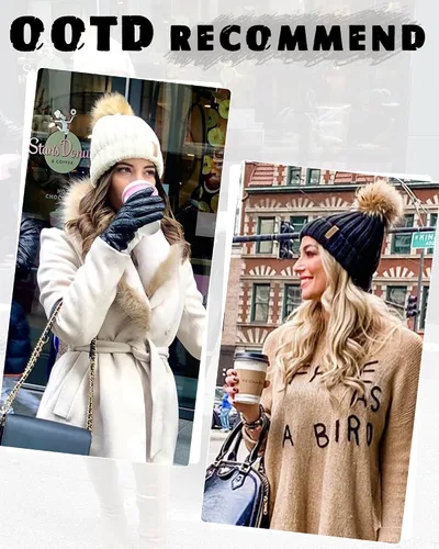 Vista 4 de FURTALK - Gorro de punto para el invierno con pompón de piel sintética, cálido, para mujeres