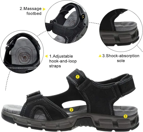 Vista 4 de CAMEL CROWN - Sandalias de piel para hombre con puntera abierta sandalias para senderismo playa deportes pesca sandalias de verano con correa
