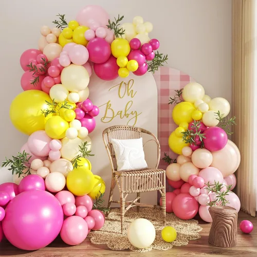 Vista 14 de Kit de arco de globos verde salvia azul pastel, 124 piezas de globos macarón amarillo blanco verde para decoraciones de cumpleaños de ganso, género