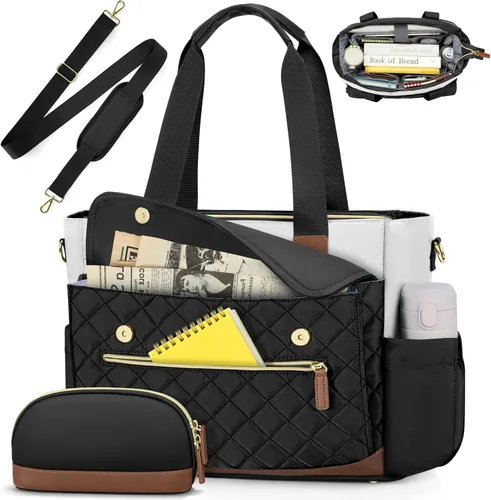 Vista 9 de RAINSMORE Bolsa de mano para profesores de 15.6 pulgadas para laptop para mujeres con bolsa pequeña, bolsas de trabajo, bolsa de enfermera, maletín