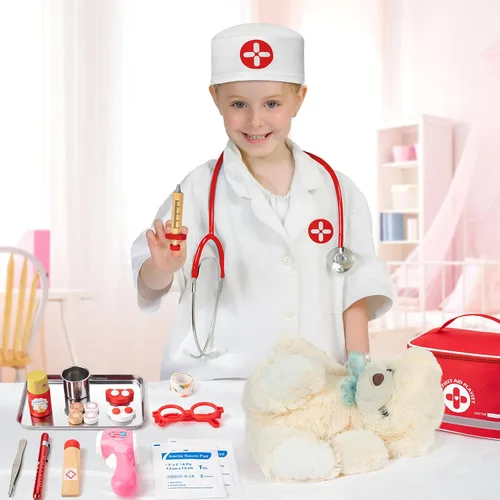 Vista 5 de Kit de doctor para niños, juego de 34 piezas de doctor para niños pequeños de 3-5 años con bolsa de almacenamiento médico y estetoscopio real