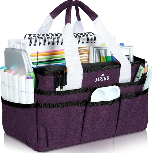 Vista 22 de JJRING Bolsa organizadora de manualidades, organizador de arte con múltiples bolsillos, bolsa de costura beige para arte, manualidades, álbumes