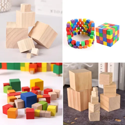 Vista 6 de Cubos de madera para manualidades de 1/2 pulgada, 200 bloques pequeños de madera en blanco para manualidades, baby shower, cuadrados lisos sin