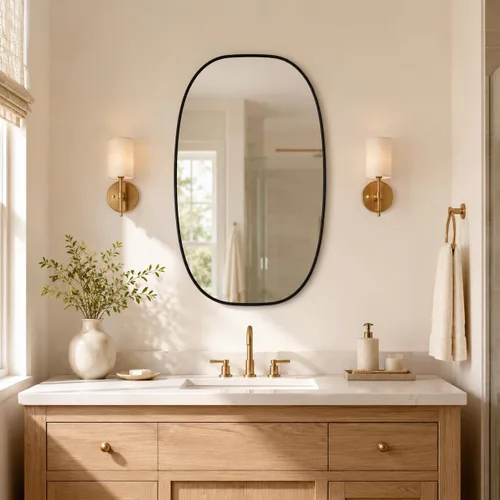 Vista 19 de Black Oval Bathroom Mirrors for Over Sink 24x32 Inch Oblong Vanity Mirror, Crystal-Clear HD Glass, Rust-Proof Aluminum Frame, Inner-Curved Decor