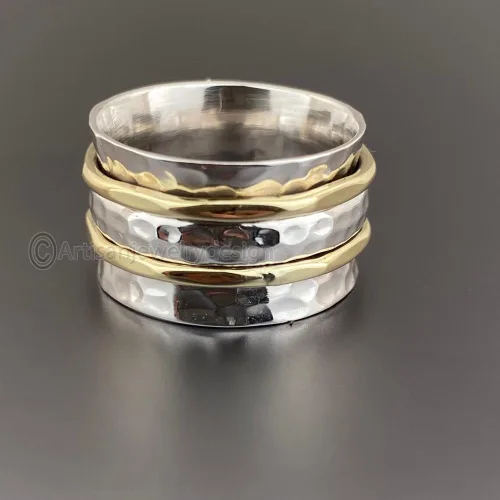 Vista 2 de Spinner Silver Ring, Spinner Ring Women, 925 Silver Ring, Handmade Silver Ring, Worry Fidget Spinner Ring, Spiritual Spinner Ring, Boho Spinner
