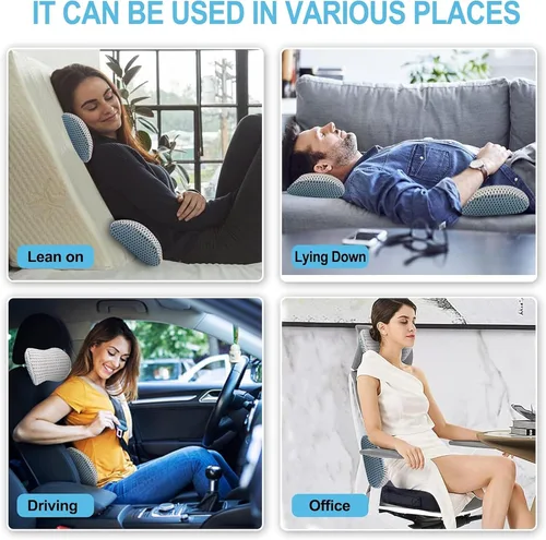 Vista 5 de Almohada de apoyo lumbar y almohada para el cuello del automóvil, almohada lumbar de espuma viscoelástica para aliviar el dolor de espalda baja
