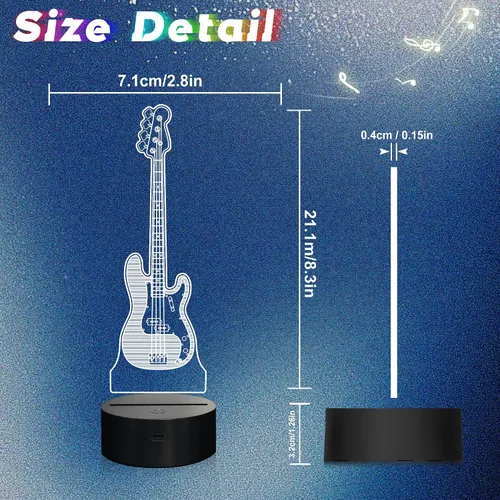 Vista 7 de CoolGift Mart Luz Nocturna de Guitarra Bajo, Lámpara LED 3D de Ilusión Óptica con Control Remoto y Temporizador, Regalos para Jugadores de Guitarra