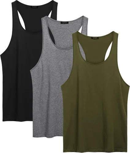 Vista 5 de COOFANDY Paquete de 3 camisetas sin mangas de algodón para hombre, sin mangas, estilo casual, clásicas