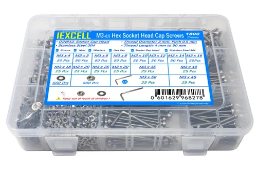 Vista 22 de iexcell Kit de tornillos de cabeza hexagonal de acero inoxidable 304, 100 unidades M2 x 0.157 in, paso de rosca de 0.016 in