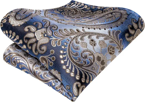 Vista 75 de Hi-Tie Corbatas de seda para hombre, diseño de cachemira a rayas, con bolsillo, gemelos cuadrados, conjunto formal de negocios