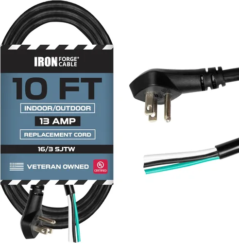 Vista 25 de Iron Forge Cable Cable de alimentación de calibre 12 de 3 pies, 15 amperios negro resistente, cable SJT de 3 clavijas de 12/3 clavijas con extremo