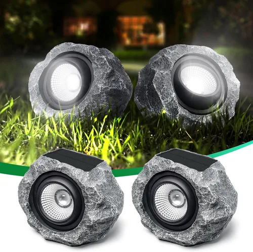 Vista 11 de Luces solares de roca para exteriores, foco de paisaje de roca sintética gris para patio Solar Landscape Lighting, Realistic Gray Rock Design