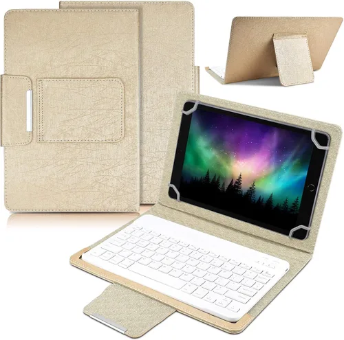 Vista 10 de DETUOSI Funda universal para tableta Android de 10.1 pulgadas con teclado, teclado Bluetooth inalámbrico extraíble + funda de cuero sintético +