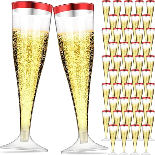 Vista 7 de Zubebe 100 Piezas de flautas de champán de plástico 4.5 oz Copas de champán de plástico transparente clásico Copas de champán para bodas, fiestas