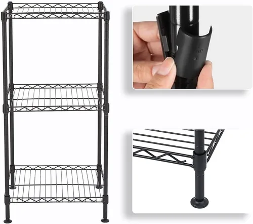 Vista 6 de Lykos Estante de almacenamiento de acero al carbono intercambiable para montaje en el suelo, estante de alambre ajustable, estante de metal, Negro